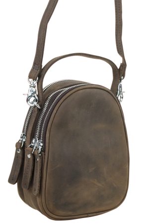 Small Compact Shoulder Bag in Full Grain Leather