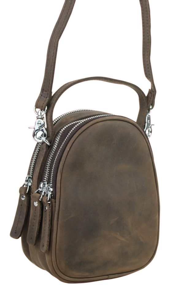Small Compact Shoulder Bag in Full Grain Leather